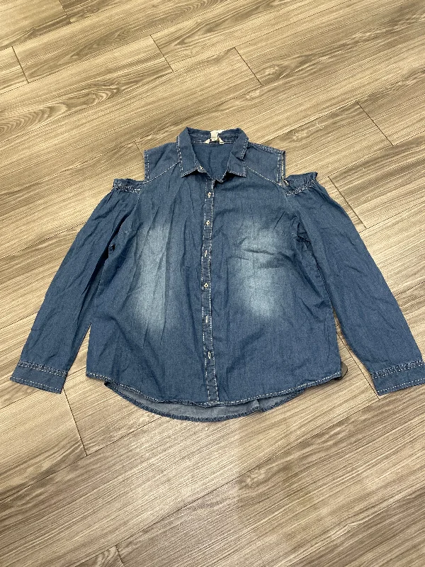 Relaxed Weekend Wear Top Long Sleeve By Cato In Blue, Size: Xl