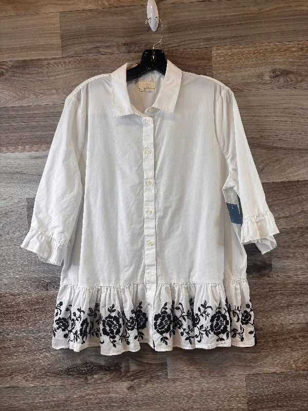 Elegant Temperament Top Long Sleeve Designer By Kate Spade In White, Size: Xl