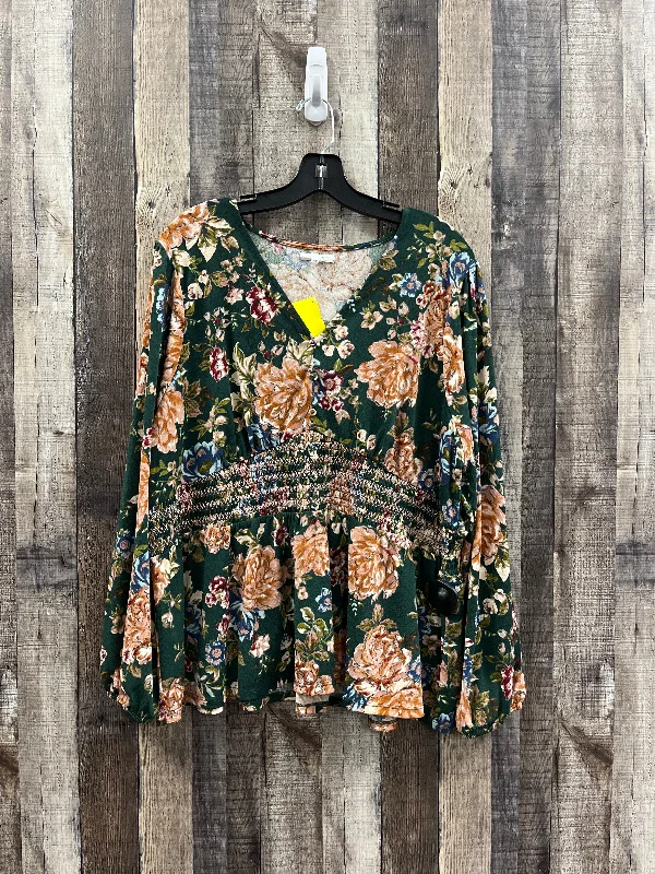 Simple Chic Top Long Sleeve By Maurices In Floral Print, Size: 2x