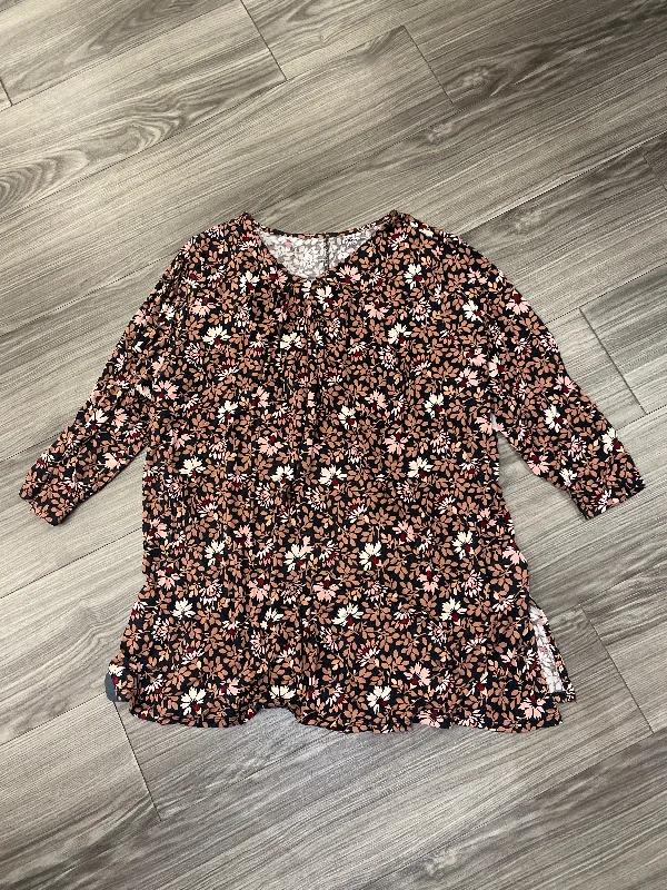 Casual Chic Looks Top Long Sleeve By Lands End In Floral Print, Size: 2x
