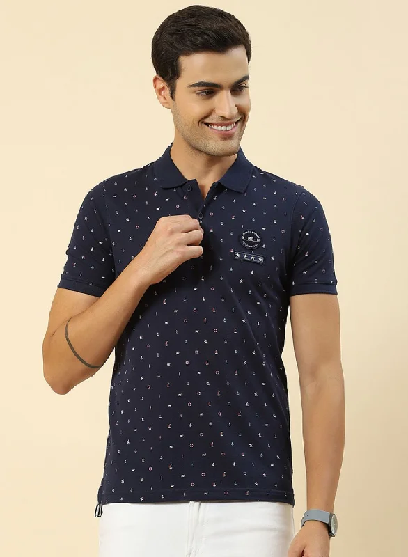 Ethnic Style Men Blue Printed T-Shirt