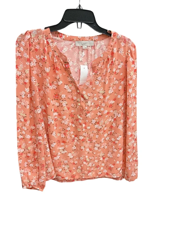 Celebrity Style Top Long Sleeve By Loft In Floral Print, Size: M