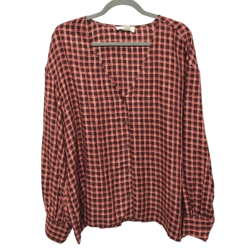 Lively And Youthful Top Long Sleeve By Treasure And Bond In Maroon, Size: Xl