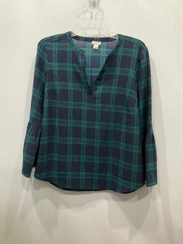 Simple Style Top 3/4 Sleeve By J Crew In Blue Green, Size: M
