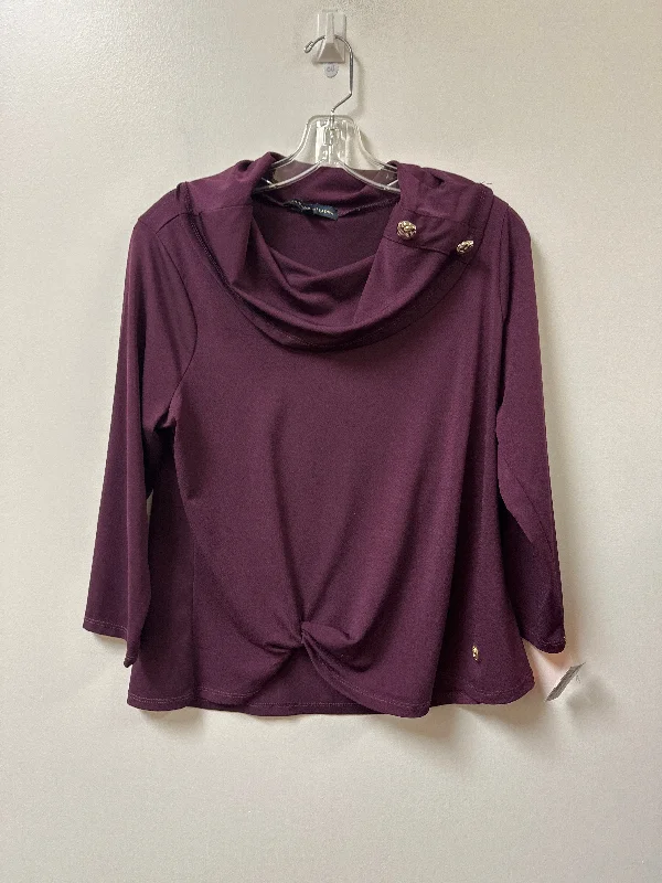 Windbreaker fashion Top Long Sleeve By Adrienne Vittadini In Purple, Size: L