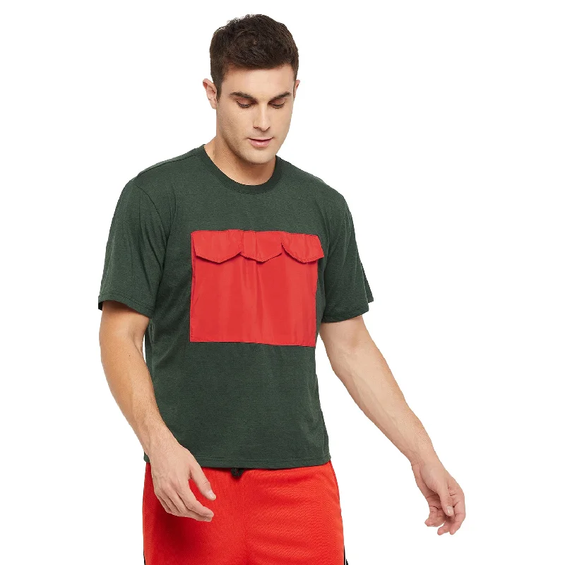 Cozy Fitting Forest Green Red Patch Pocket Tshirt