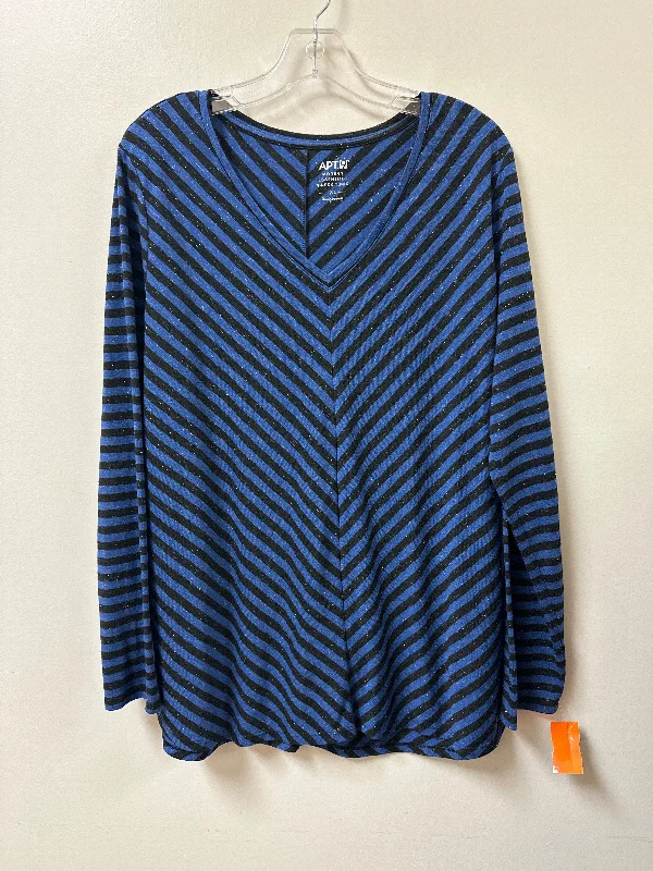 Minimal Style Top Long Sleeve By Apt 9 In Black & Blue, Size: Xl