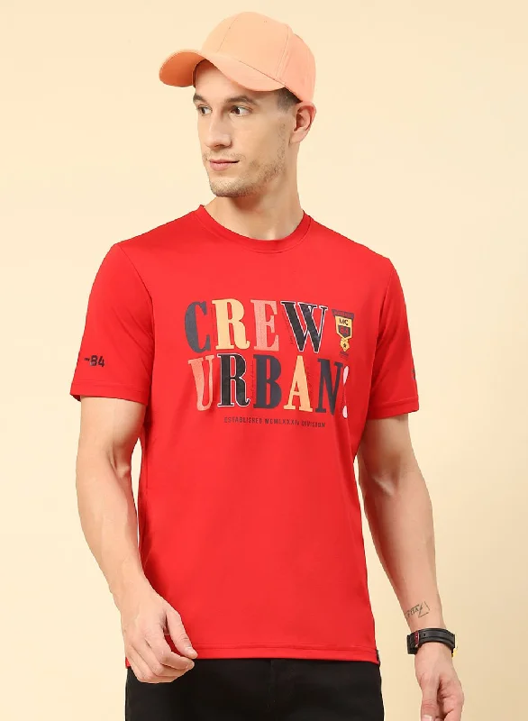 Casual And Versatile Men Red Printed T-Shirt