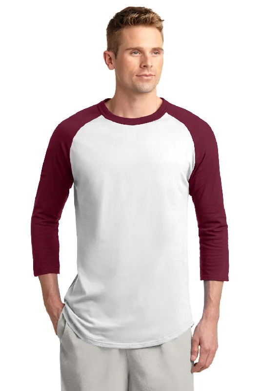Design Must-have Sport-Tek Mens 3/4 Sleeve Crewneck T-Shirt - White/Cardinal Red - Closeout