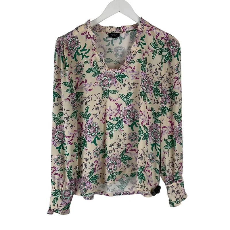 Slightly Flared Design Top Long Sleeve By Ann Taylor In Cream, Size: S