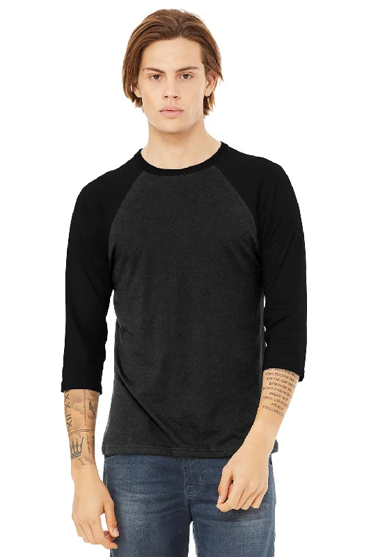 Simple Chic Bella + Canvas Mens 3/4 Sleeve Crewneck T-Shirt - Heather Black/Black
