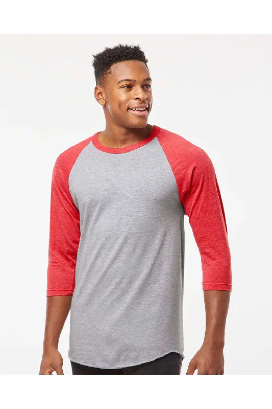 Street Fashion Tultex Mens Fine Jersey Raglan 3/4 Sleeve Crewneck T-Shirt - Heather Grey/Heather Red
