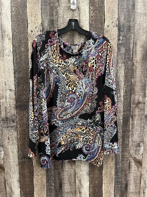 Easygoing Style Top Long Sleeve By Chicos In Black & Cream, Size: Xxl
