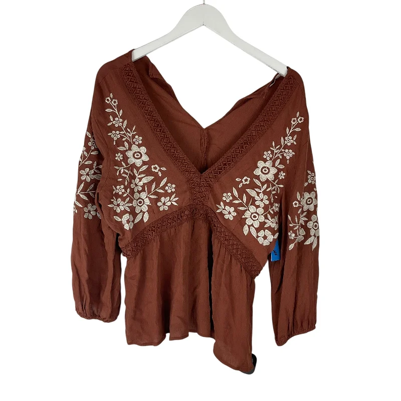 Elegant Design Top Long Sleeve By Mi Ami In Orange, Size: M