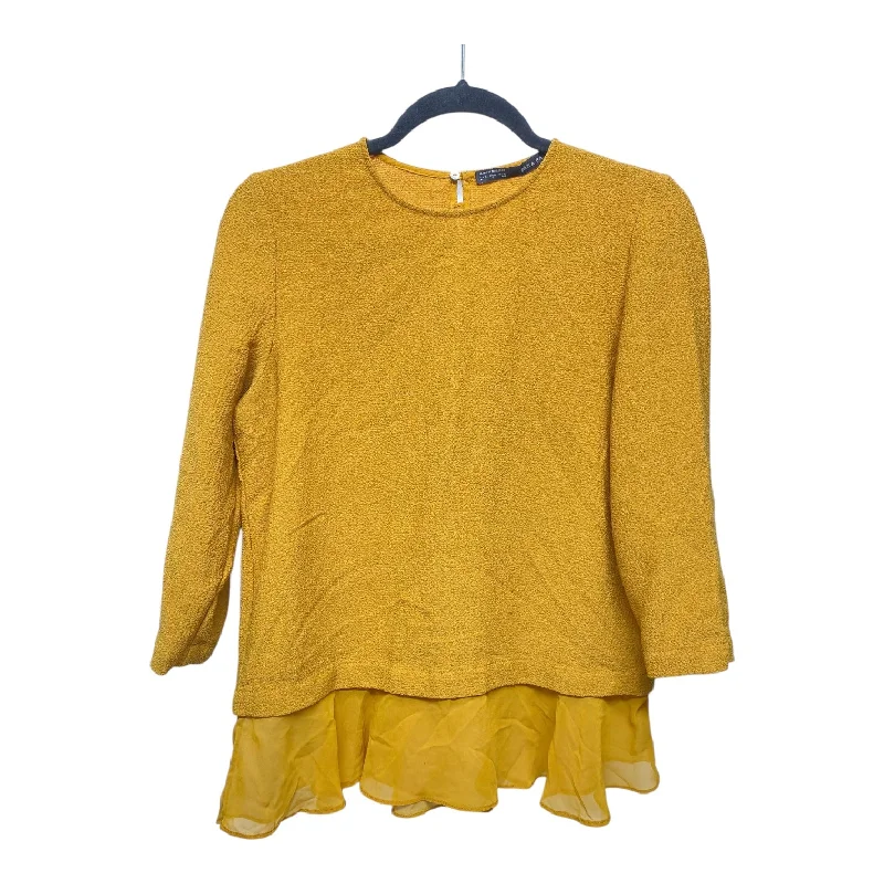 Comfortable Lounge Wear Top 3/4 Sleeve By Zara Basic In Gold, Size: M