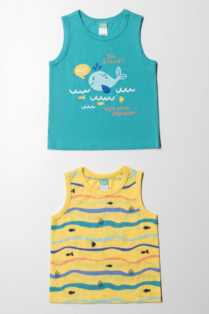 Elegant Tailoring 2 Pack Sleeveless T-Shirts Teal & Yellow