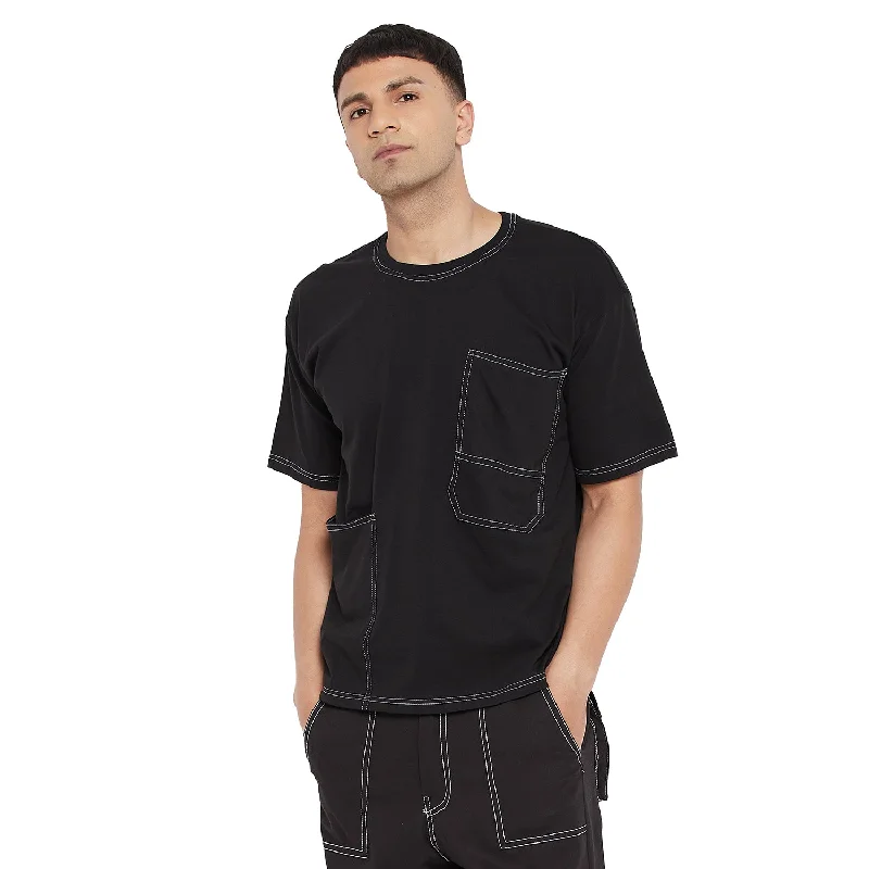 Effortless Looks Black Oversized Carpenter Tshirt