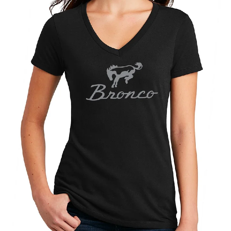 Casual Chic Wear Ladies Ford Bronco Script V-Neck - Black