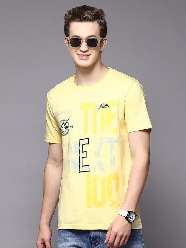 Fashion Must-have Men Yellow Printed Round Neck Half Sleeve T-Shirts
