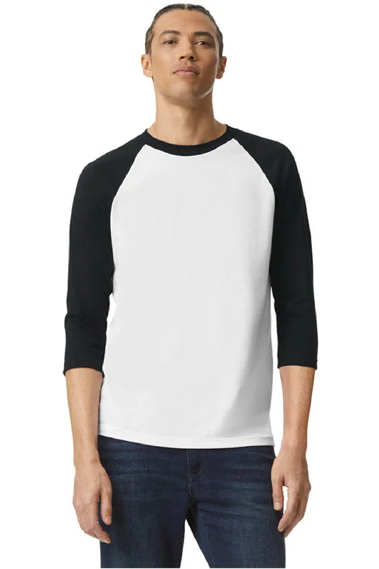 Classic Retro American Apparel Mens CVC Raglan 3/4 Sleeve Crewneck T-Shirt - White/Black