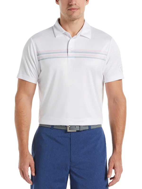 Modern City Mens Striped Moisture Wicking Polo
