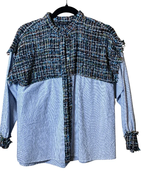 Cozy Fitting Top Long Sleeve By Zara Basic In Blue & White, Size: M