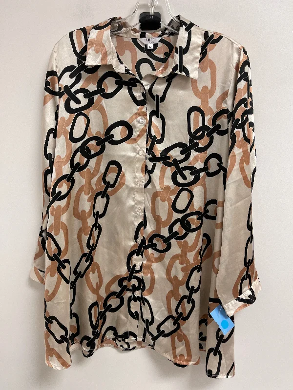 Versatile Comfort Wear Tunic Long Sleeve By Kaktus In Cream, Size: M