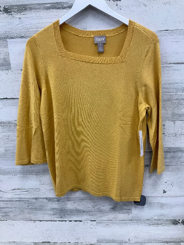 Denim Design Top 3/4 Sleeve Basic By Chicos In Yellow, Size: M