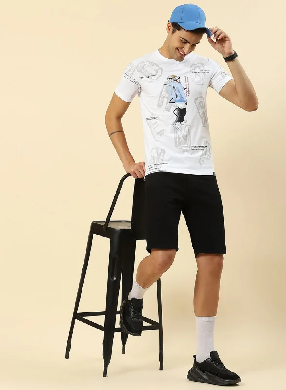 Comfortable Sweaters Men White Printed T-Shirt
