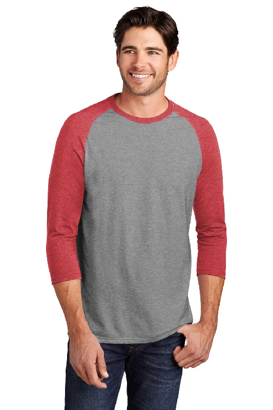 Comfortable Dresses District Mens Perfect Tri 3/4 Sleeve Crewneck T-Shirt - Grey Frost/Red