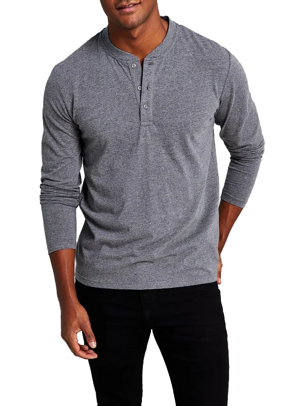 High Street Style Mens Classic Fit Long Sleeve Henley Shirt