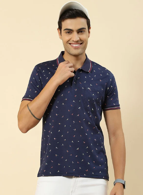 Minimalism Men Blue Printed T-Shirt