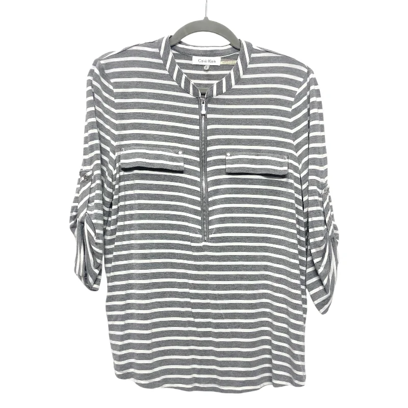 Beautiful Romance Top 3/4 Sleeve By Calvin Klein In Grey & White, Size:L
