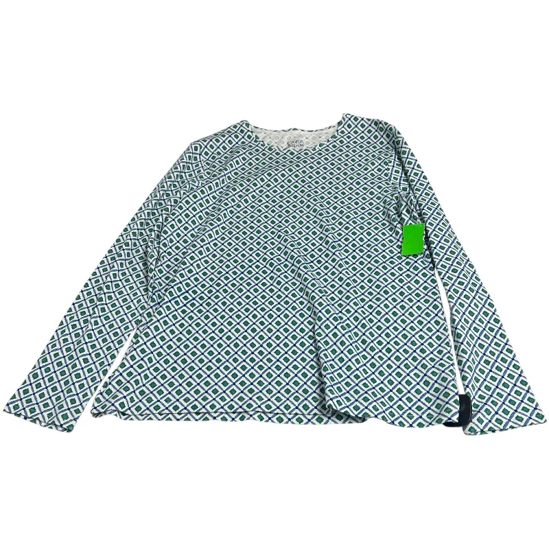 Unique Prints Top Long Sleeve By Croft And Barrow In Green & White, Size: L