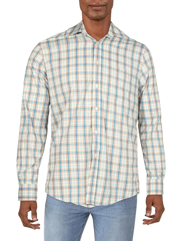 Youthful Mens Plaid Collared Button-Down Shirt