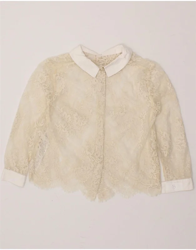 Stylish Wear TWIN-SET Girls See Through Shirt Blouse 7-8 Years Beige Floral Polyamide