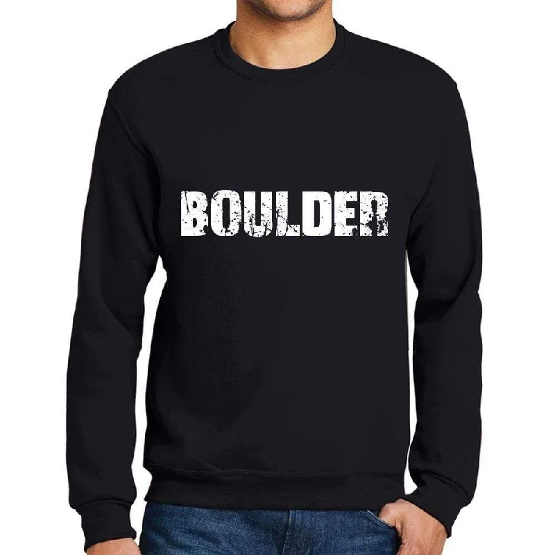 Summer Selection Men's Printed Graphic Sweatshirt Popular Words BOULDER Deep Black