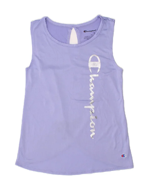 Classic Style CHAMPION Girls Graphic Vest Top 7-8 Years Purple Polyester