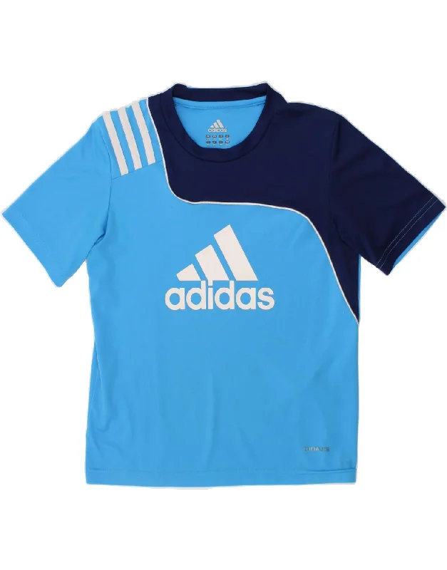 Soft Comfort Wear ADIDAS Boys Climalite Graphic T-Shirt Top 7-8 Years Blue Colourblock
