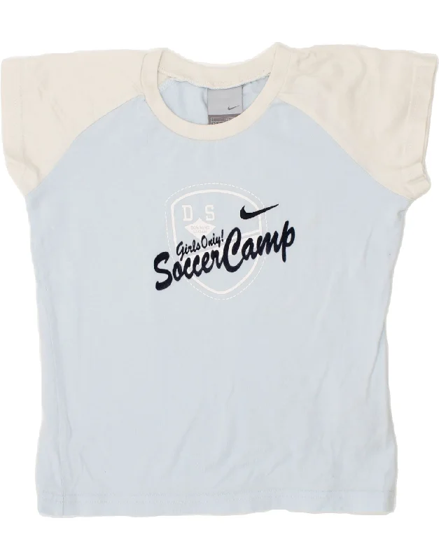 New Autumn And Winter Styles NIKE Girls Graphic T-Shirt Top 8-9 Years Small Blue Colourblock Cotton