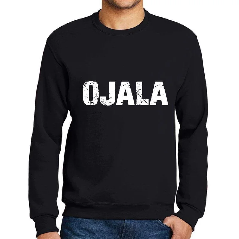 Double-sided Wear Men's Printed Graphic Sweatshirt Popular Words OJALA Deep Black