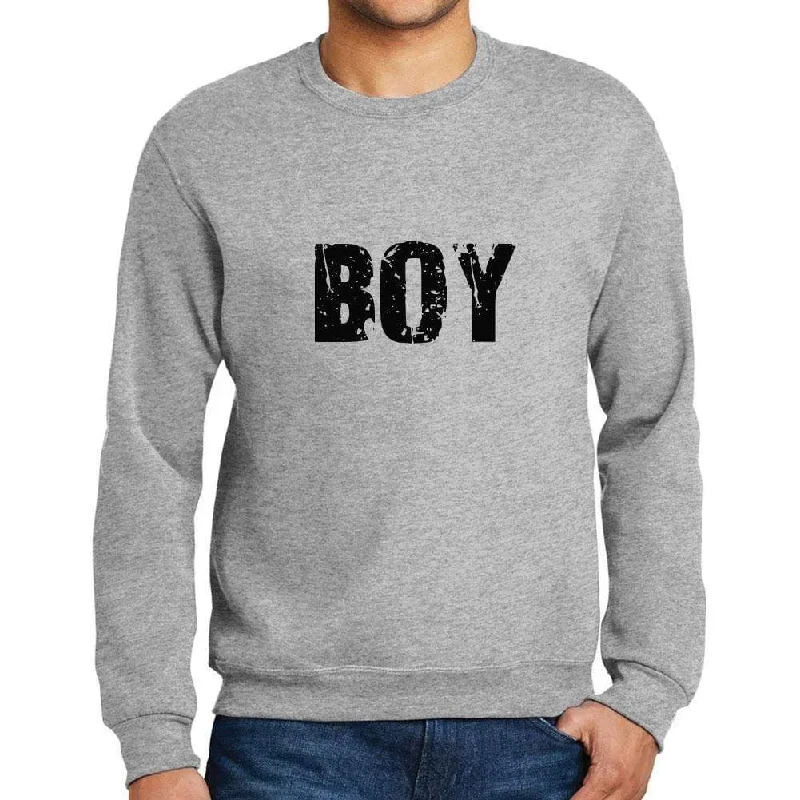 Unique Fashion Men's Printed Graphic Sweatshirt Popular Words BOY Grey Marl