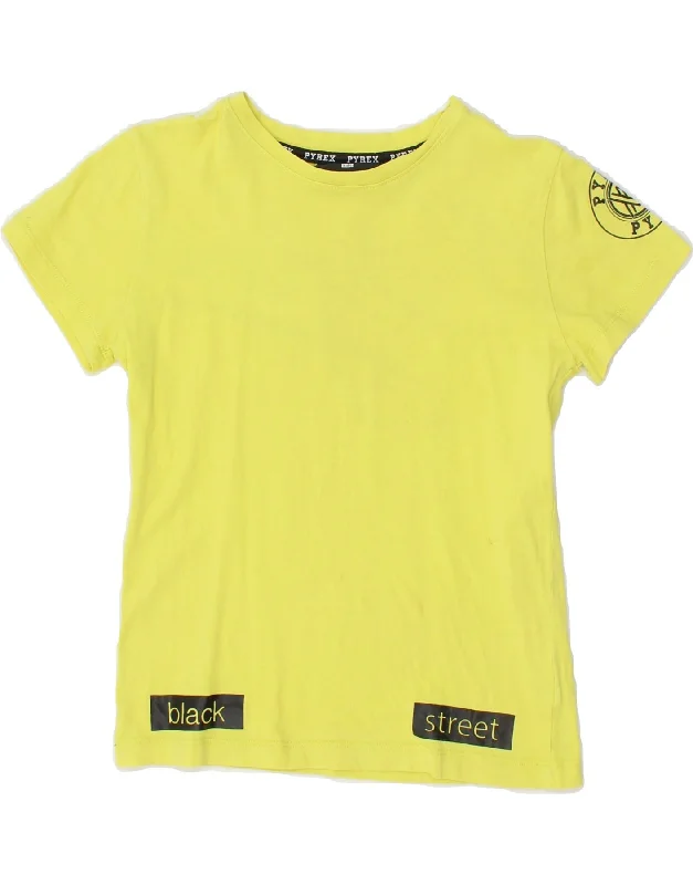 Nightclub Style PYREX Boys Graphic T-Shirt Top 7-8 Years Small Yellow Cotton