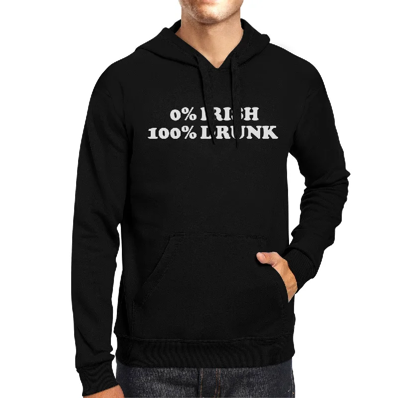 Simple Solid Color 0% Irish 100% Drunk Black Unisex Hoodie Funny Gift Ideas For Irish
