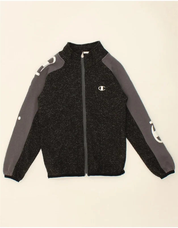 Noble Temperament CHAMPION Boys Graphic Tracksuit Top Jacket 9-10 Years  Grey Colourblock