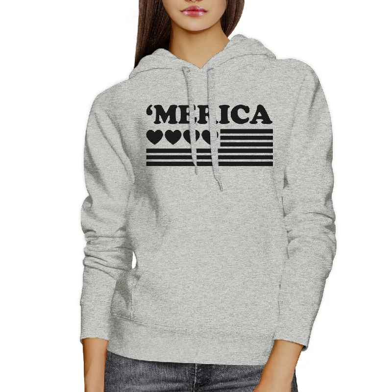 Wearable At Home Or Out 'Merica Unisex White Graphic Hoodie Gift Idea For Independence Day