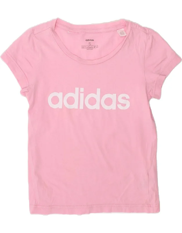 Breathable Comfort ADIDAS Girls Graphic T-Shirt Top 9-10 Years Small Pink Cotton