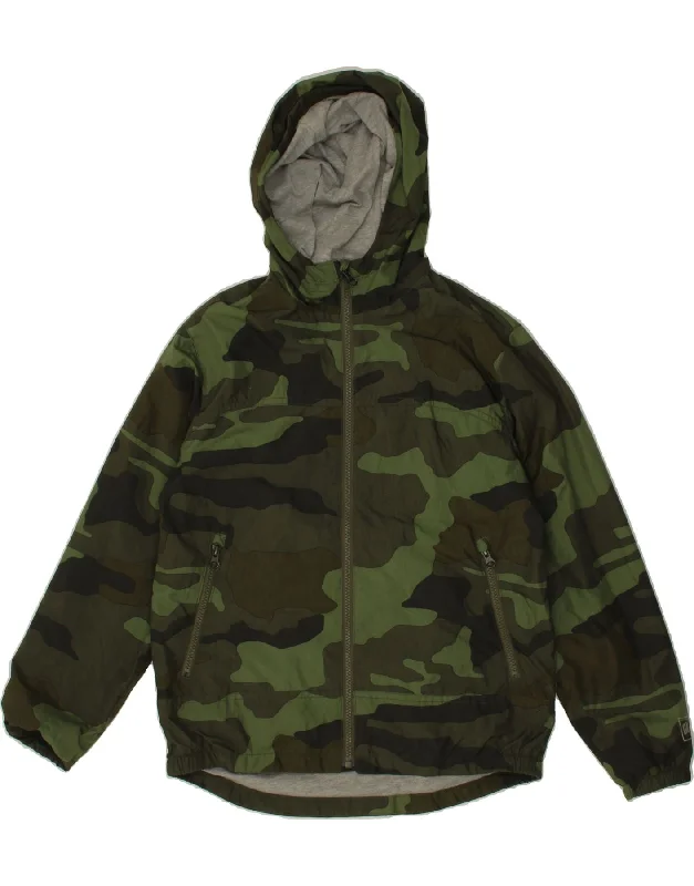 Multifunctional Style GAP Boys Hooded Rain Jacket 12-13 Years XL Green Camouflage Polyester