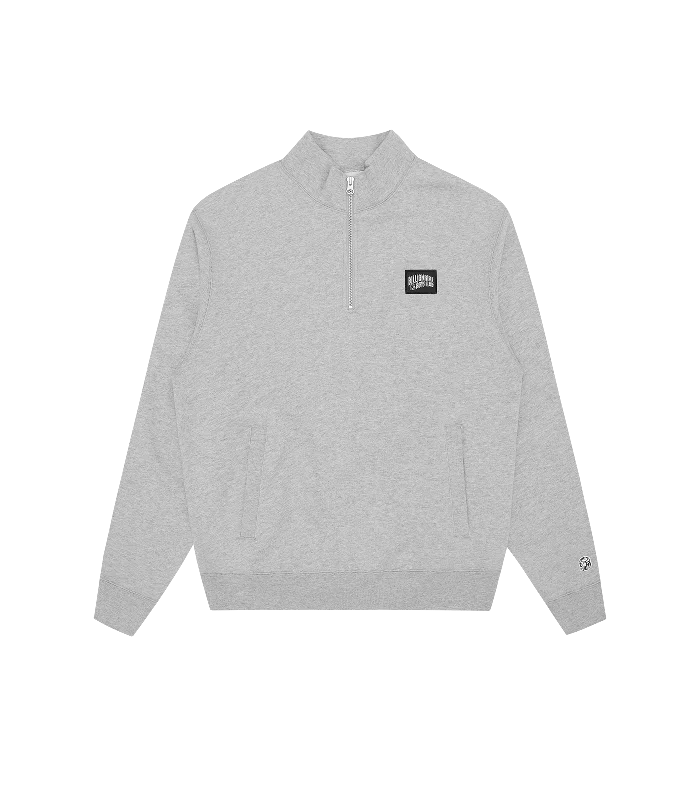 Nightclub Style WOVEN PATCH ARCH LOGO QUARTER ZIP CREWNECK - HEATHER GREY