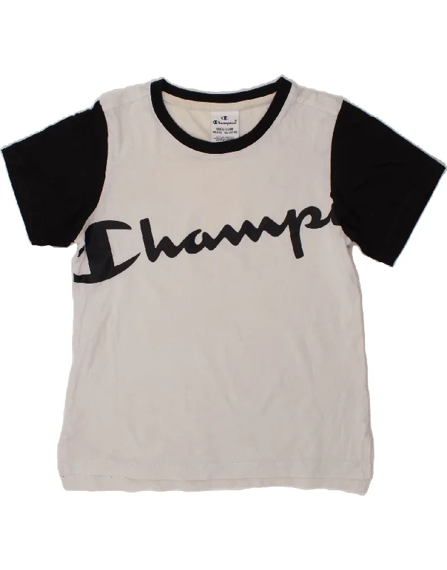 Exquisite Fabrics CHAMPION Boys Graphic T-Shirt Top 9-10 Years Medium  White Colourblock